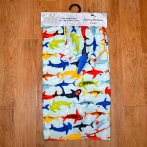 NWT Tommy Bahama Shark Print Kids Hooded Towel 24" x 48" Blue Red Yellow